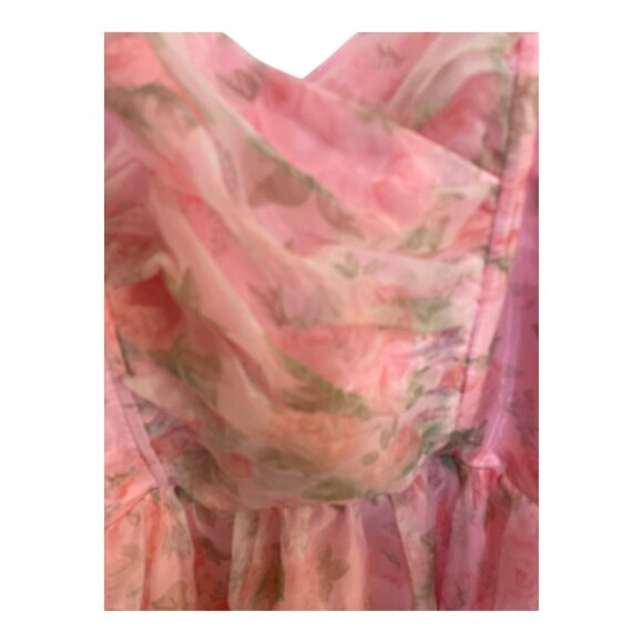Unique Vintage Pink Floral Organza Swing Dress 1950s Sz 1x #7 - Picture 7 of 7